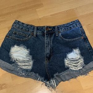 Forever 21 Dark Blue Distressed Jean Shorts